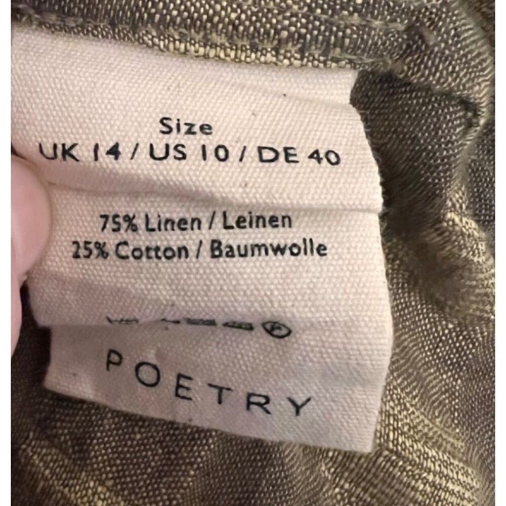 POETRY Green Tiered Check Midi Maxi Dress Crinkle Linen Blend Lined Pockets 10 - Picture 12 of 13